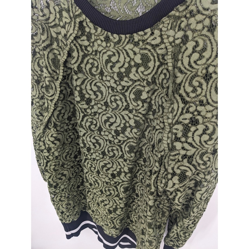 Zara Sweater Womens Medium Olive Green‎ Sheer Lace Bomber Style Tunic Top Sporty - Picture 2 of 7